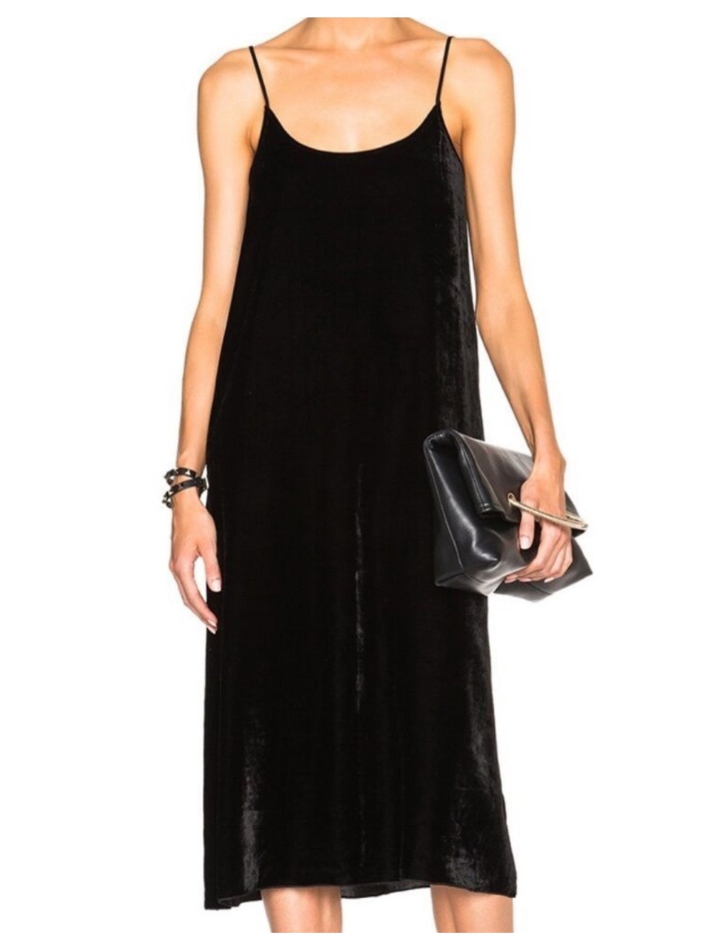ATM Anthony Thomas Melillo Black Crushed Velvet Slip Dress Adjustable Straps XS